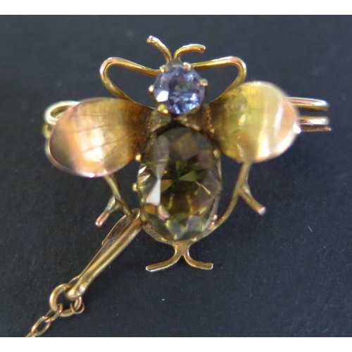 82 - An Insect Brooch Set with topaz and in a precious yellow metal setting, 17mm long, 2.6g