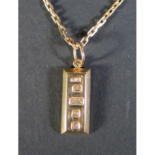 85 - A 9ct Gold Ingot Pendant on 9ct gold chain, 9.5g