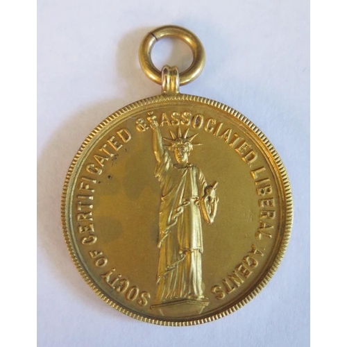 88 - A 9ct Gold Society of Certificated & Associated Liberal Agents Medallion, 11.9g