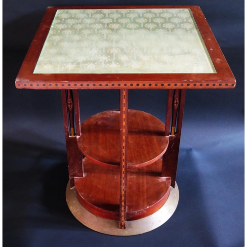 394 - A Viennese Secessionist Mahogany and Chequer Inlaid Occasional Table with original material glazed t... 