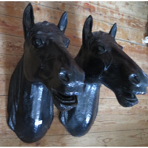 390 - A Large Pair of Heavy Cast Iron Horse Mask Wall Plaques, 73cm high