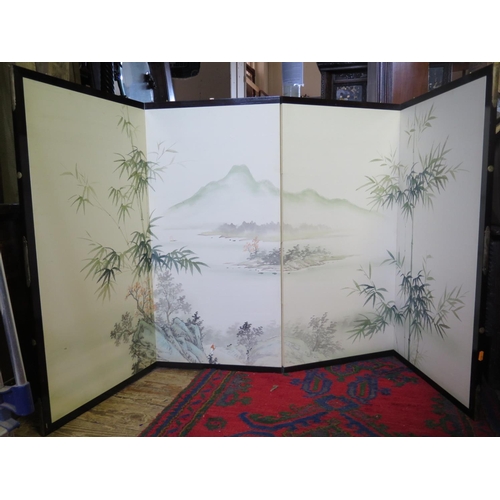 602 - A Modern Chinese Hand Painted Screen decorated with bamboo in a landscape, one other screen and pain... 