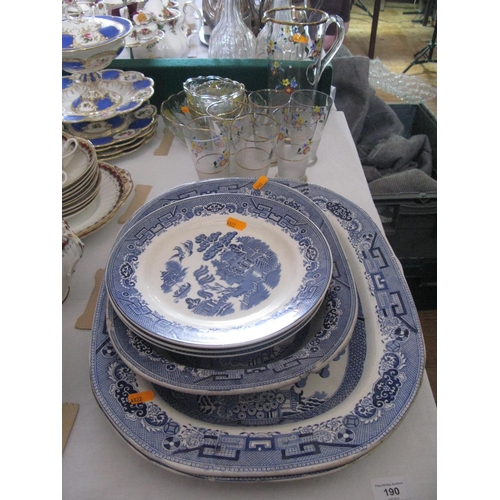 190 - Victorian Blue and White Willow Pattern Meat Platters and lemonade set