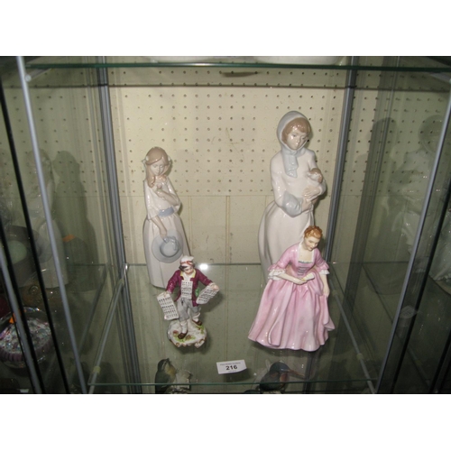 216 - A Royal Doulton Figurine HN2209, two Spanish figurines and one other