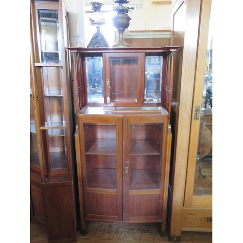 452 - A Viennese Secessionist Mahogany and Inlaid Corner Cabinet, glazed display cabinet and one other