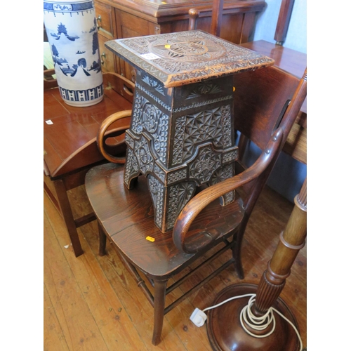 563 - A Bentwood Armchair And A Carved Pine Small Side Table