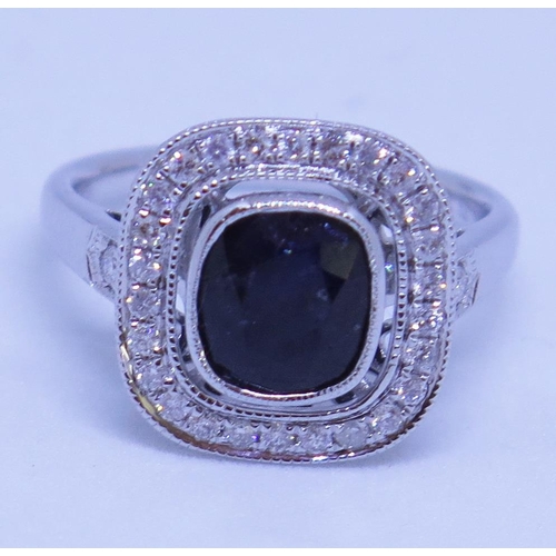 61 - An 18ct White Gold, Kashmir Sapphire (2.52ct) and Diamond Ring, size L.5, 4.7g