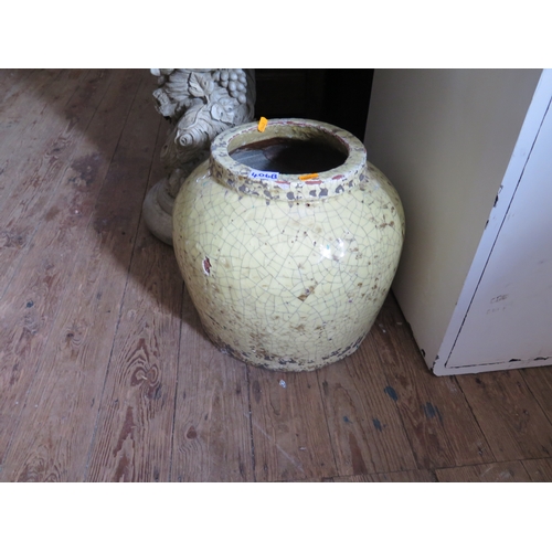 406b - Large Crackle Grazed Decorative  Yellow Plant Pot