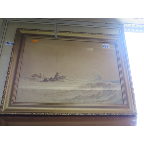 394b - T.B Hardy 1xx1 Painting Of A Ship Wreck And Sailors Being Rescued Entitled At Last, Framed And Glaze... 