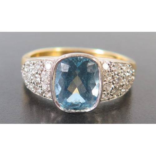 674 - An 18ct Gold, Diamond and Aquamarine Ring, aquamarine 9x7mm, size O, 5.6g