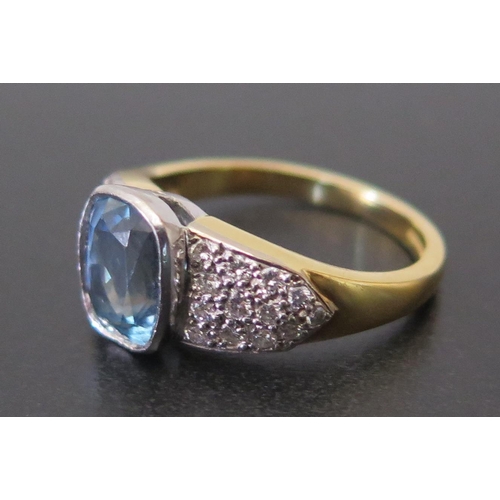 674 - An 18ct Gold, Diamond and Aquamarine Ring, aquamarine 9x7mm, size O, 5.6g