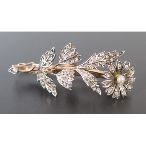 680 - A Victorian Diamond and Pearl Hair Clip in an unmarked gold setting, 61mm long, 12.8g