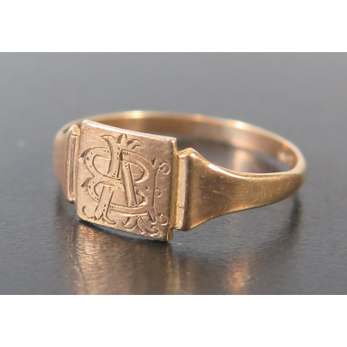 685 - An Antique 9ct Gold Baby's Ring with monogram, size E, .6g