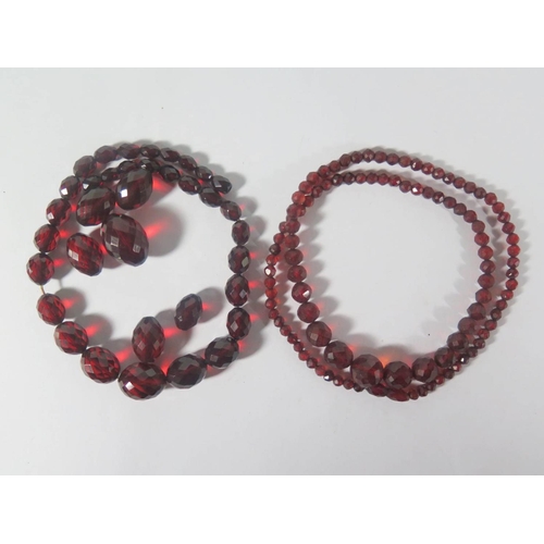 42A - Two Faux Amber Faceted Bead Necklaces, 99g