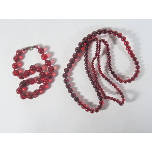 42C - Faux 'Amber' Faceted Bead Necklace 61.9g and glass bead necklace

***PHONE BID***