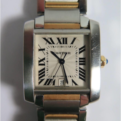 64c - A Gent's Cartier 2302 Tank Wristwatch with gold and steel case with date aperture, case no. 533393CD... 