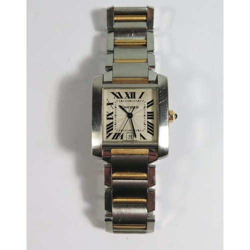 64c - A Gent's Cartier 2302 Tank Wristwatch with gold and steel case with date aperture, case no. 533393CD... 
