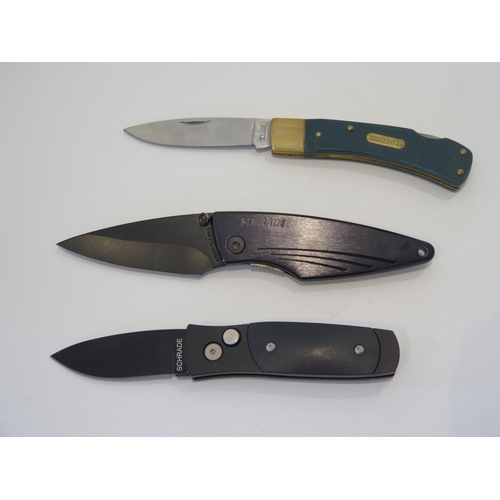 214 - Three Shrade Folding Pocket Knives: SQ421, SMEDB and Old Timer