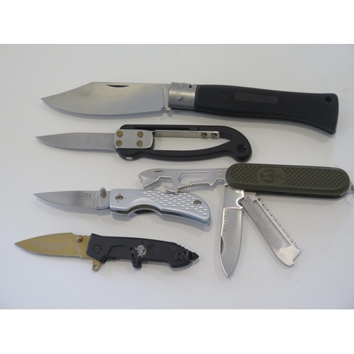 222 - Five Folding Pocket Knives: Coldsteel Twistmaster, MIL_TEC, Uzi and two others