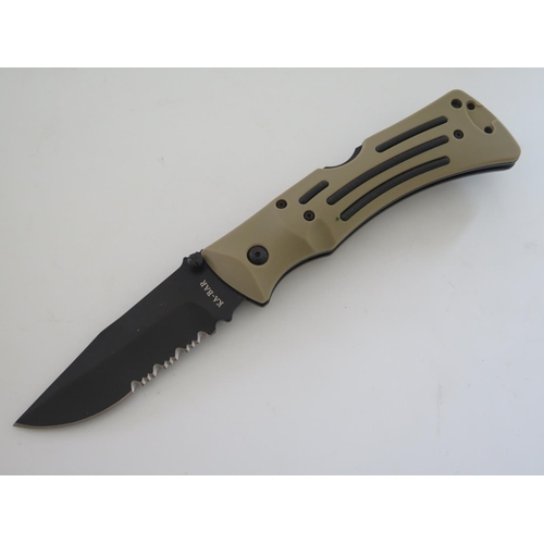 332 - A KA-BAR 02-3053 DESERT TAN TACTICAL HEAVY-DUTY MULE COMBO EDGE FOLDING KNIFE