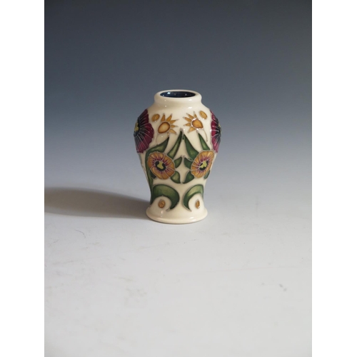 100 - A Modern Moorcroft Carnation Display Miniature Baluster Vase, dated 2013, 5.5cm, boxed