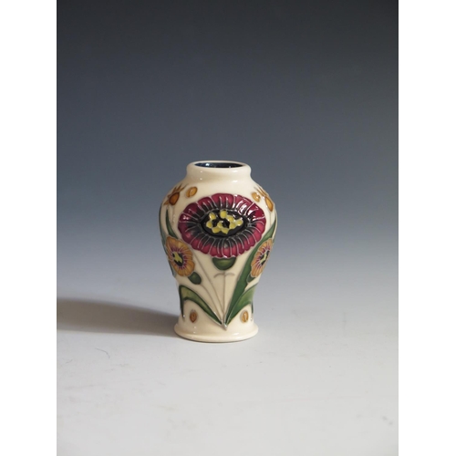 100 - A Modern Moorcroft Carnation Display Miniature Baluster Vase, dated 2013, 5.5cm, boxed