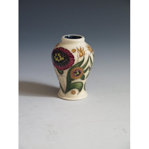 100 - A Modern Moorcroft Carnation Display Miniature Baluster Vase, dated 2013, 5.5cm, boxed