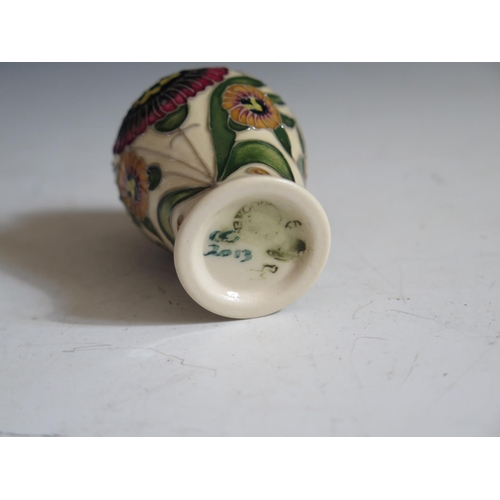 100 - A Modern Moorcroft Carnation Display Miniature Baluster Vase, dated 2013, 5.5cm, boxed