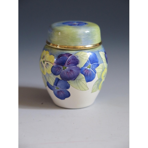 110 - A Modern Moorcroft Enamel Pansy Ginger Jar, 5.5cm, dated 98 and initialled AR, boxed