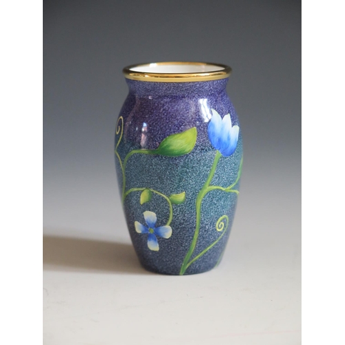 111 - A Modern Moorcroft Enamel Blue Floral Vase, 6.5cm, dated 26.5.99 and signed J. Horton, boxed