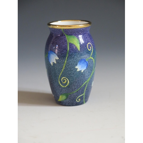 111 - A Modern Moorcroft Enamel Blue Floral Vase, 6.5cm, dated 26.5.99 and signed J. Horton, boxed