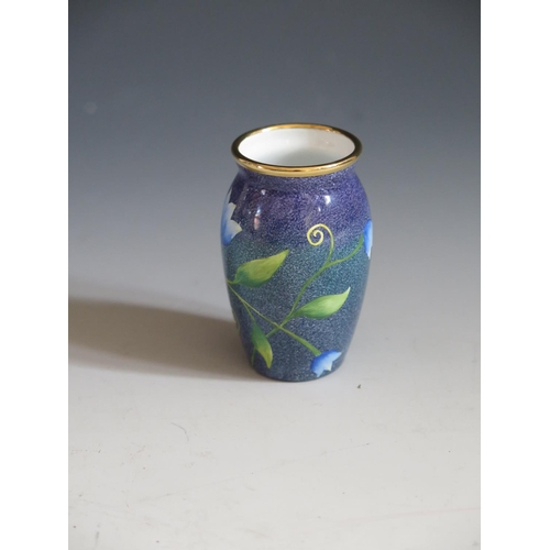 111 - A Modern Moorcroft Enamel Blue Floral Vase, 6.5cm, dated 26.5.99 and signed J. Horton, boxed