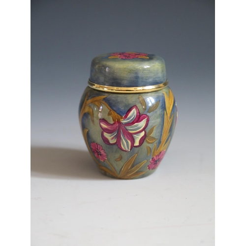 112 - A Modern Moorcroft Enamel Purple Floral Ginger Jar, 5.5cm, dated 98 and initialled CB, boxed