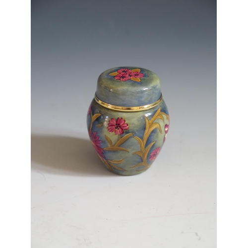 112 - A Modern Moorcroft Enamel Purple Floral Ginger Jar, 5.5cm, dated 98 and initialled CB, boxed