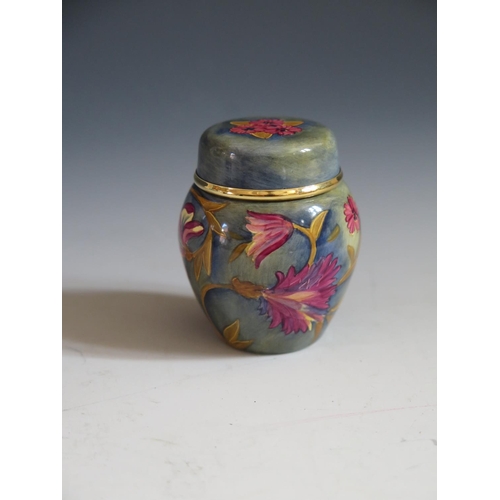 112 - A Modern Moorcroft Enamel Purple Floral Ginger Jar, 5.5cm, dated 98 and initialled CB, boxed