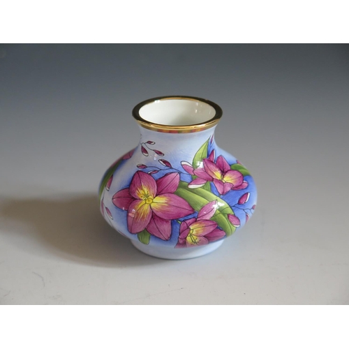 118 - A Modern Moorcroft Enamel Purple Floral Vase, 5cm, dated 98 and initialled MCC 99