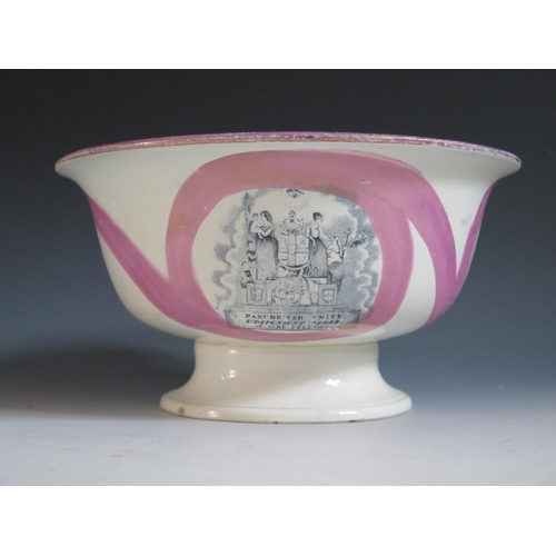 20 - A Sunderland Lustre Bowl _ Manchester Unity Independent Order of Oddfellows _ with monochrome decora... 