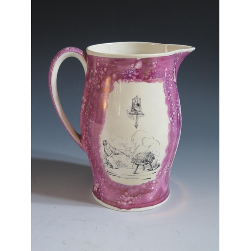 21 - A Grays Pottery Lustre Pitcher decorated in monochrome with Transfer scenes by Cruickshank, 19.5cm, ... 