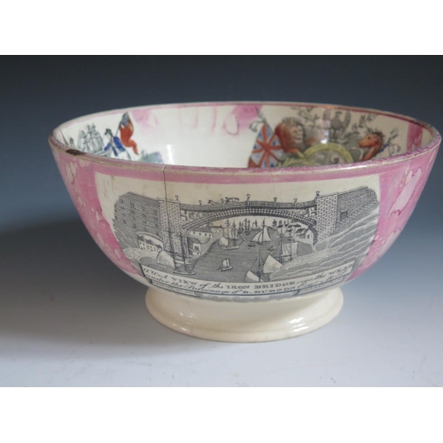 48 - A Sunderland Lustre Crimea War Bowl with polychrome decoration to the inside and monochrome exterior... 