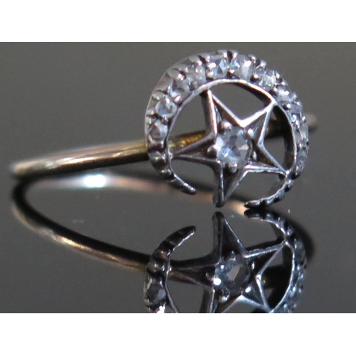 584 - A Georgian Diamond Crescent Moon and Star Ring, size R, 1.8g