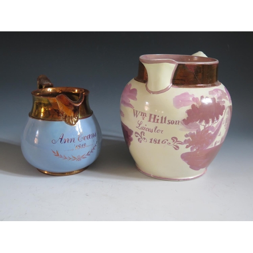 59 - Two Nineteenth Century Copper Lustre Jugs - Wm. Hillson Leicester 1816 18cm (restored) and Ann Evans... 