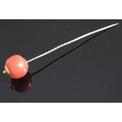 591 - A 19th Century Coral Stick Pin, 19mm diam.