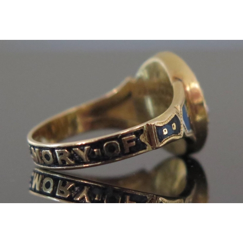 604 - A Georgian Style 18ct Gold and Black Enamel Memorial Ring set with pearls, inscribed 'My dear Sister... 