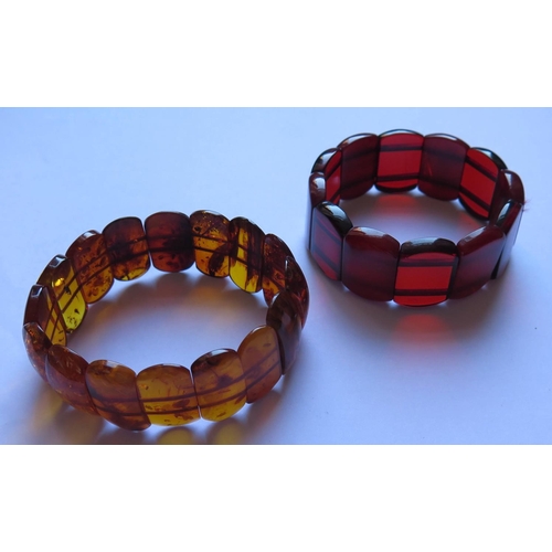 625 - A Natural Orange Amber Bracelet with inclusions 20.7g and faux cherry amber bracelet 24.3g