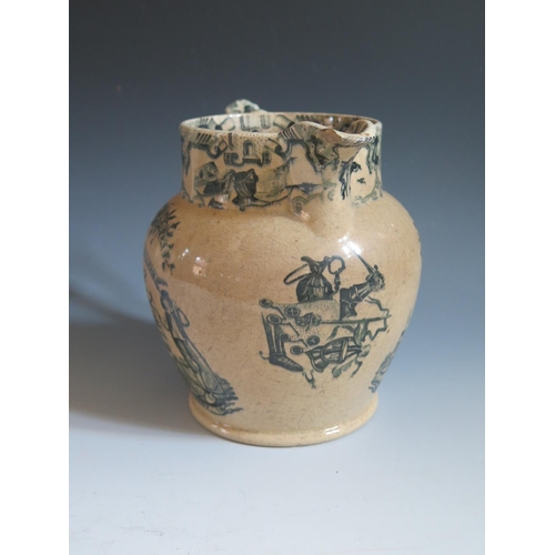 63 - A Nineteenth Century Jug decorated with The Farmer's Arms, 17cm, chip to lip