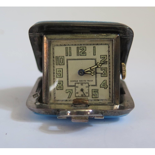 644 - A Sapho Silver and Guilloché Enamel Purse Watch, Birmingham 1936, running but enamel damaged