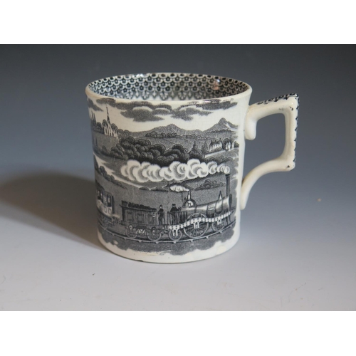 67 - A Nineteenth Century Mug by F.C. & Co.decorated with a black transfer scene of the steam locomotive ... 