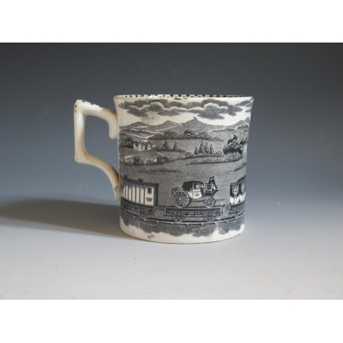 67 - A Nineteenth Century Mug by F.C. & Co.decorated with a black transfer scene of the steam locomotive ... 