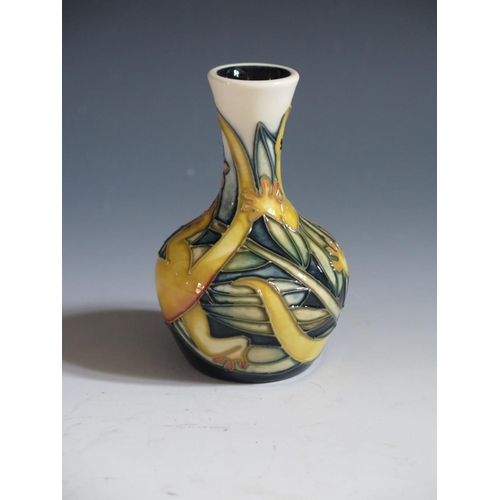 78 - A Modern Moorcroft Yellow Salamander Pattern Trial Piece Vase, base marked 26.1.99, 10.5cm