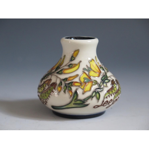 88 - A Modern Moorcroft Ltd. Ed. Wild Broome Pattern Squat Vase, base marked 2015 75/100, 6cm, boxed